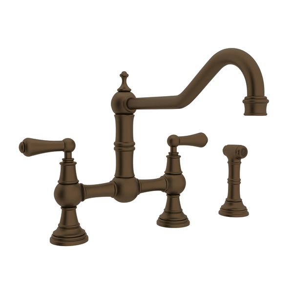 Perrin & Rowe Edwardian Extended Spout Bridge Kitchen Faucet With Side Spray U.4764L-EB-2